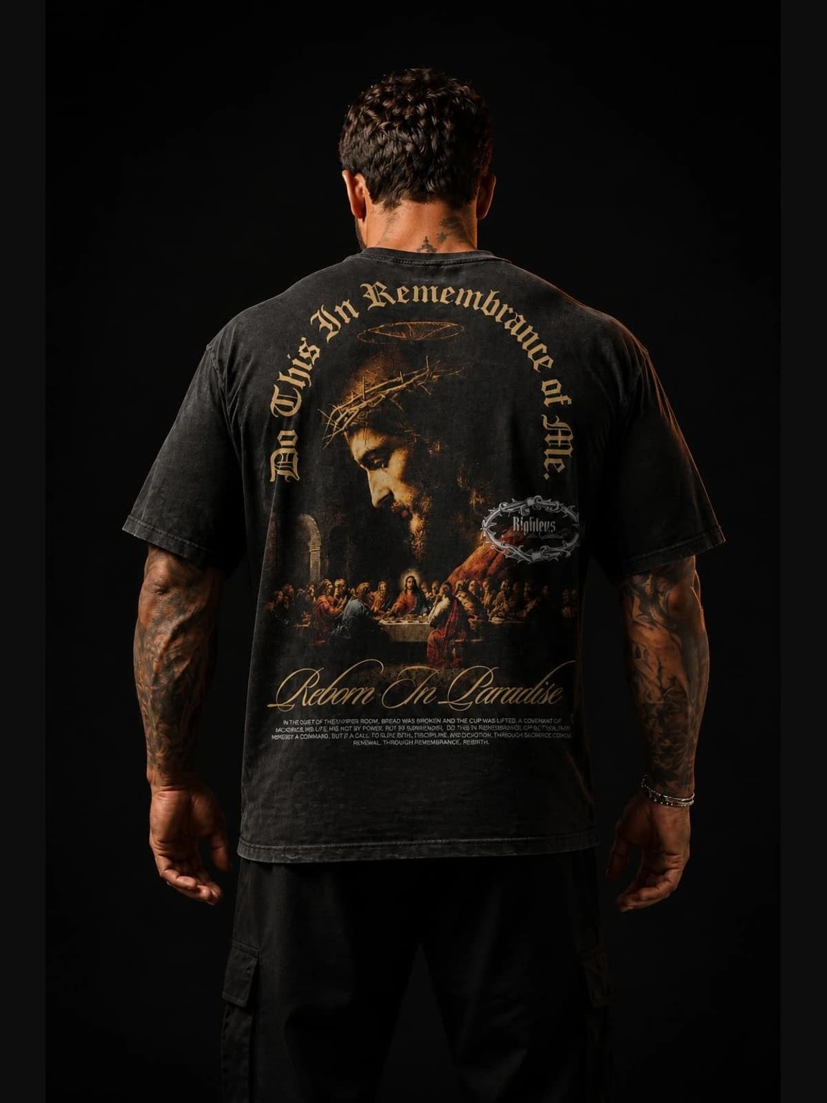 Do This In Remembrance — Last Supper Tee back view. oversized collections. R1P Fitness, Waipahu, HI
