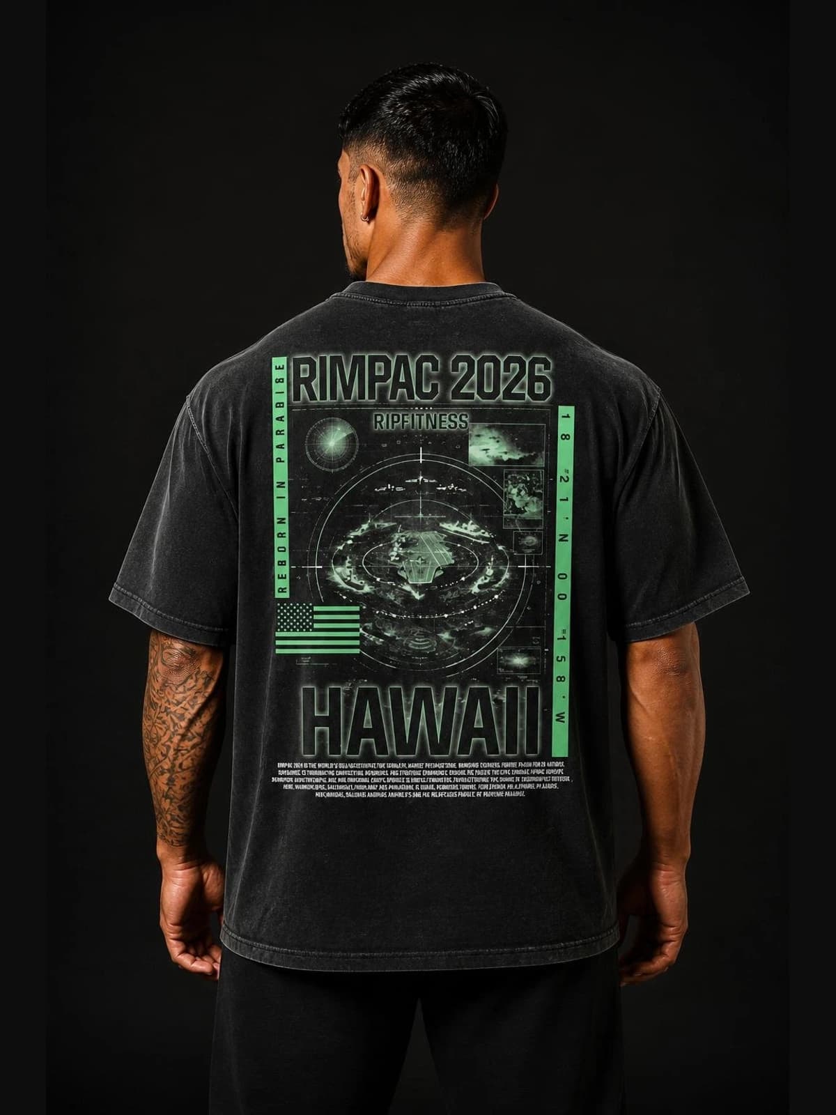 R1P Hawaii World Cup 2026 Pacific Command Oversized Tee back view. oversized r1pfitness world cup 2026 collection. R1P…