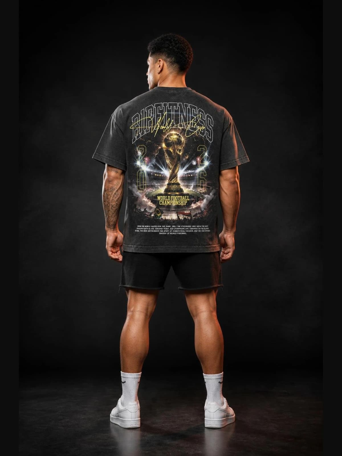 R1P World Cup 2026 Trophy Oversized Tee back view. oversized r1pfitness world cup 2026 collection. R1P Fitness, Waipahu, HI
