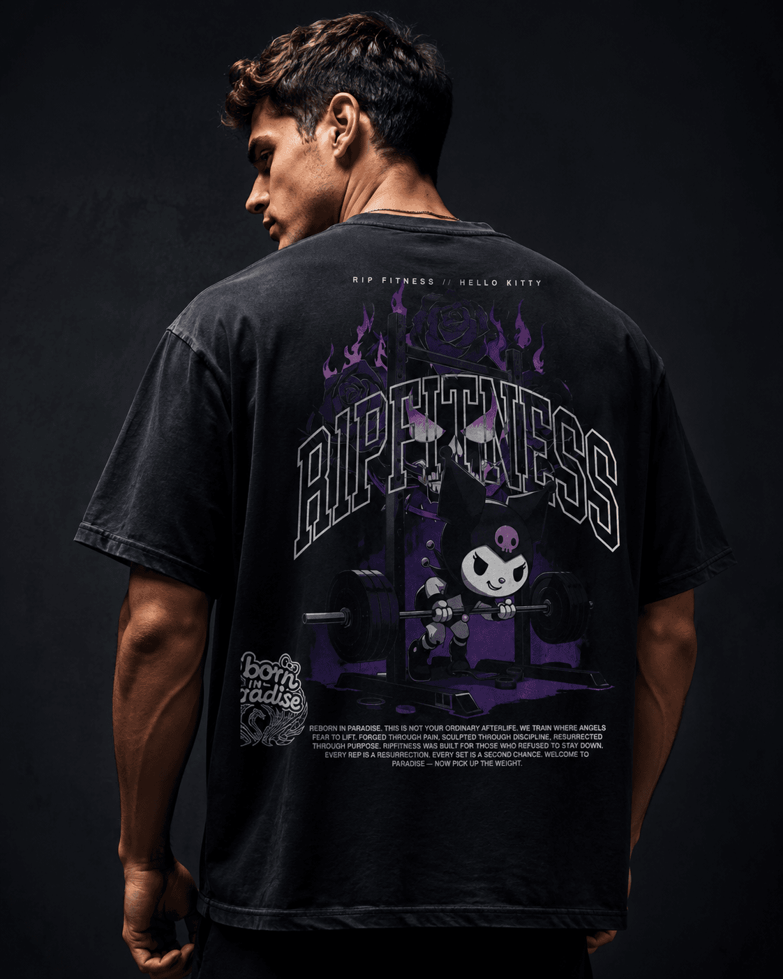 midnight rebellion oversized tee washed black back male r1pfitness.png