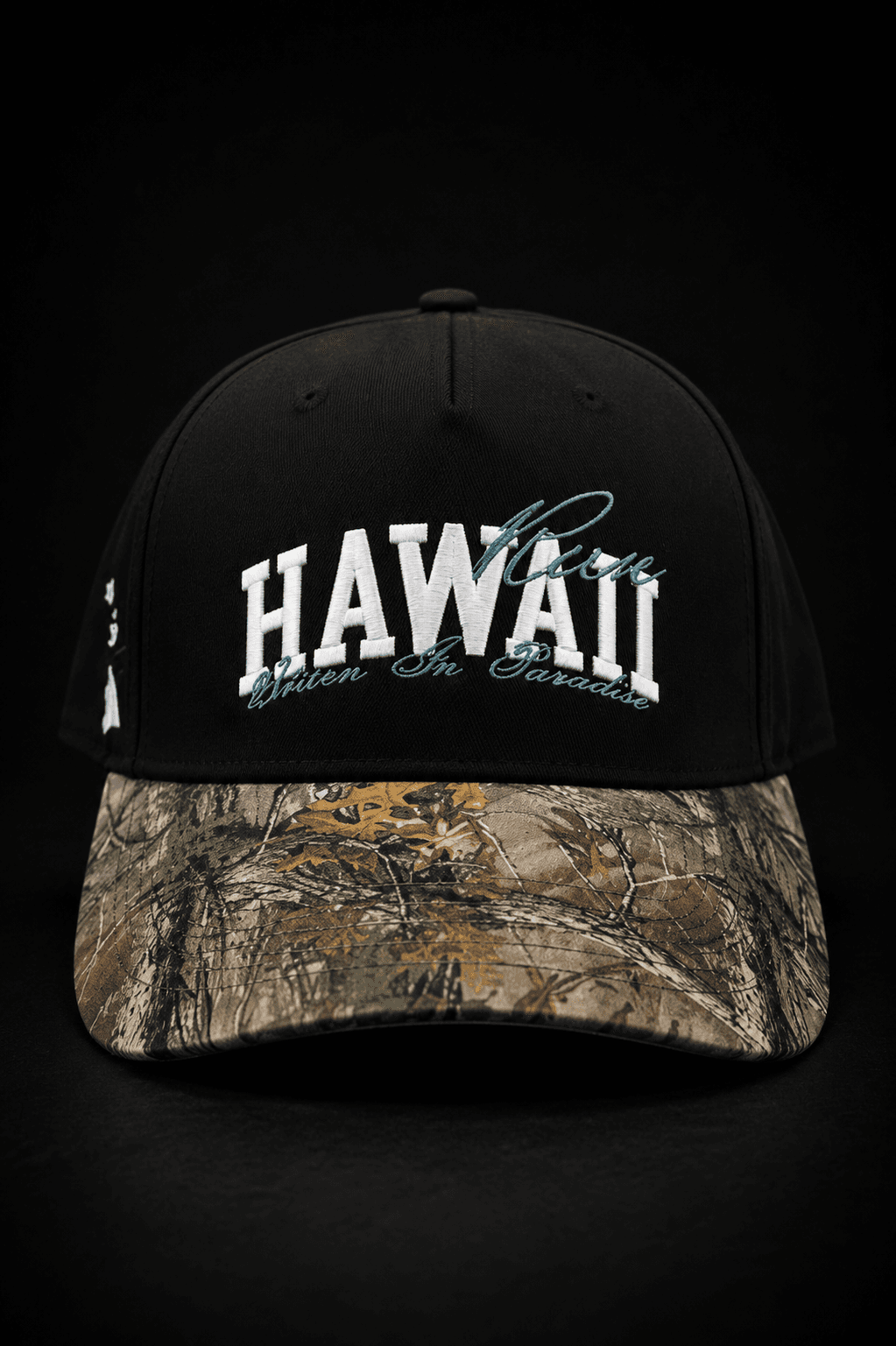 Unisex Black Hawaii Graphic Camo-Brim Snapback Cap | R1PFITNESS product photo