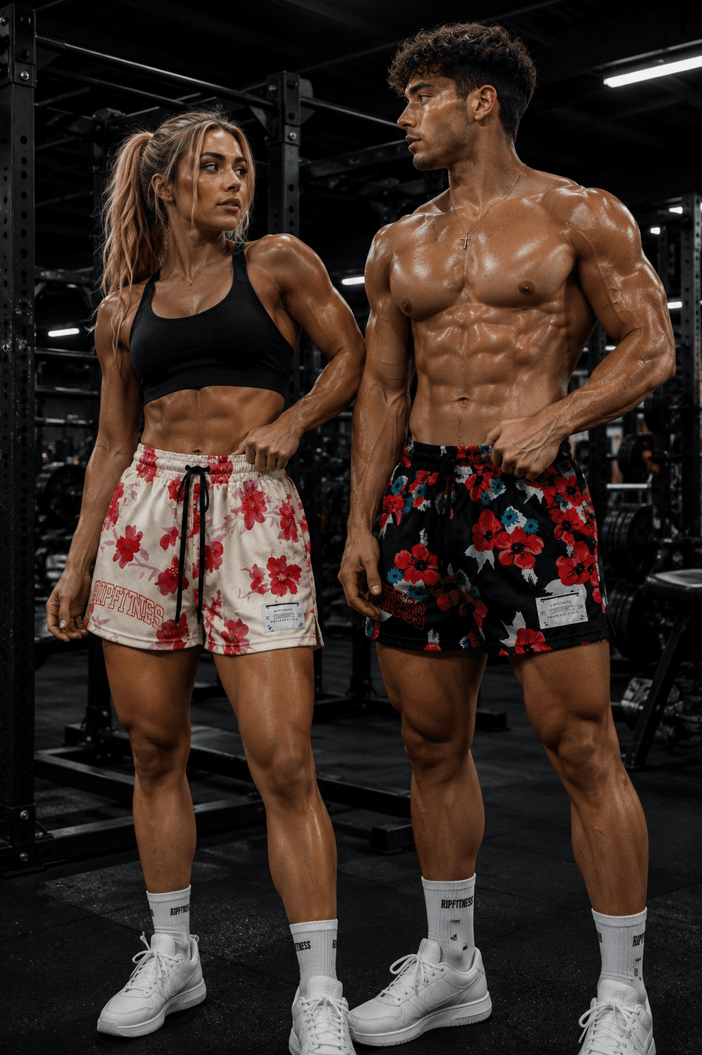 Unisex Floral Mesh Shorts — Black & Cream | R1PFITNESS product photo