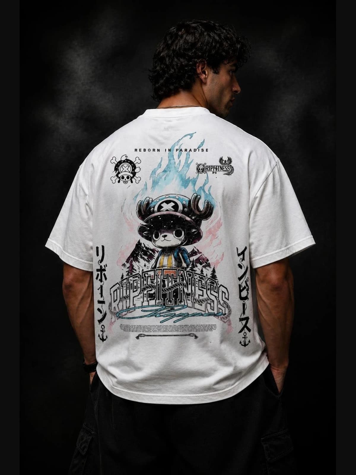 Frostheart Guardian Oversized Tee — Washed White | R1PFITNESS generated back model reference