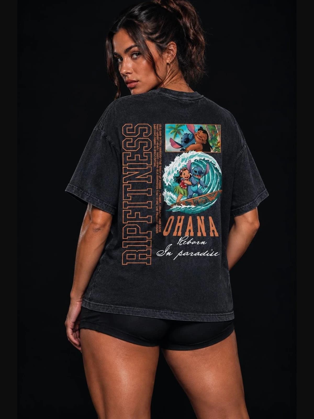 Ohana Forever — Vintage Wash Oversized Cropped Tee | R1PFITNESS back view. oversized apparel. R1P Fitness, Waipahu, HI