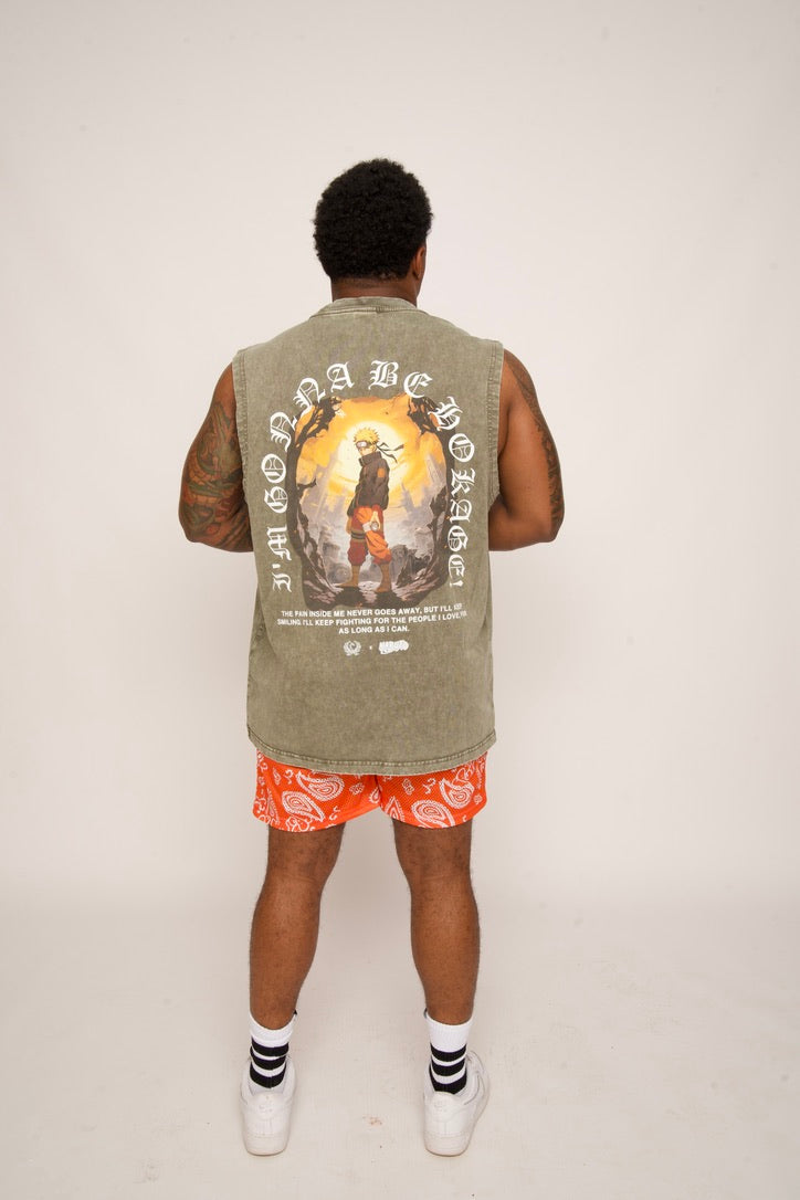 Naruto Cut-Off Muscle Tee - Vintage Wash Oversized Graphic Tee
