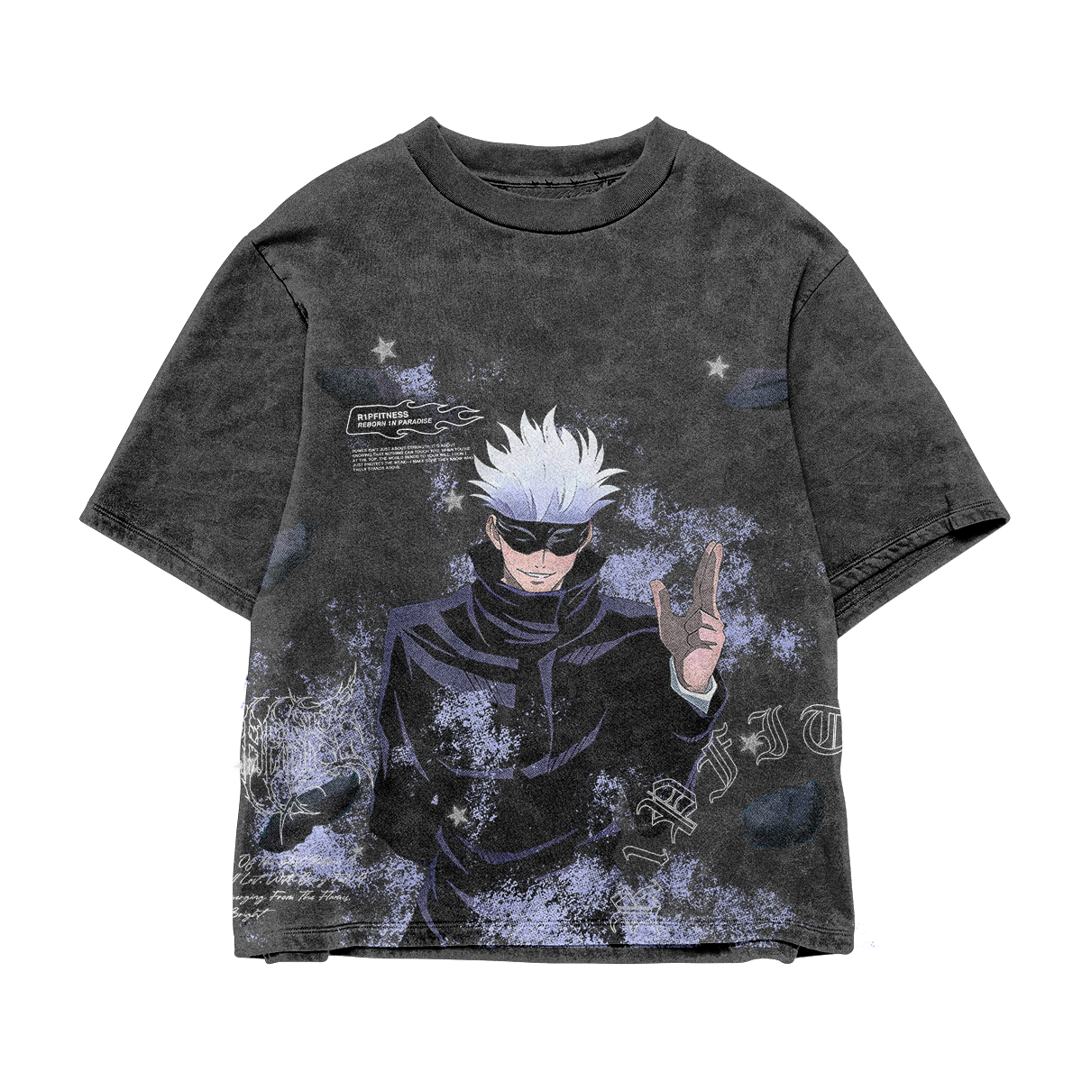 Gojo Vintage Oversized Tee | Jujutsu Kaisen x R1PFitness Collection